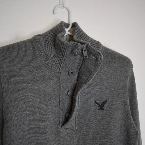 American Eagle Mens Sz S Classic Fit Quarter Zip Button Pullover Sweater Cotton - Picture 8 of 16